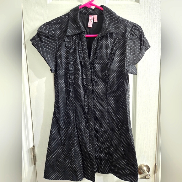 Dolled Up by FANG Button Up Tunic Top Career Retro Y2K Sz Large EUC - Picture 1 of 6